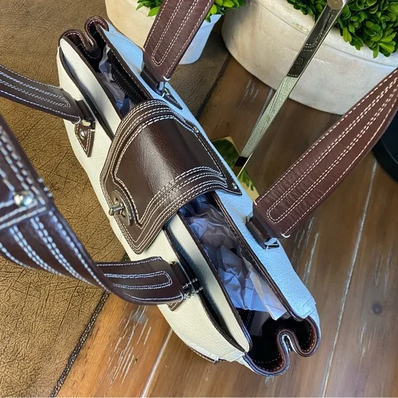 2009 Coach Hampton White Chocolate Brown Turnlock Satchel Shoulder Bag - Picture 15 of 17